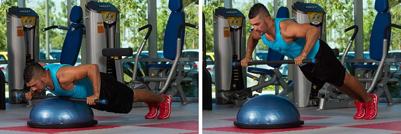 Explosive Push-up (with weighted bar on BOSU dome)